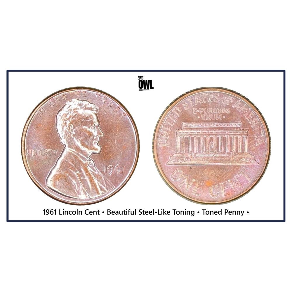 1961 Lincoln Cent • Beautiful Steel‑Like Toning • Raw Toned Penny •